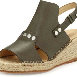 Rag & Bone Sayre Leather Espadrilles Green Stud Wedge Slingback Sandal Shoes 7
